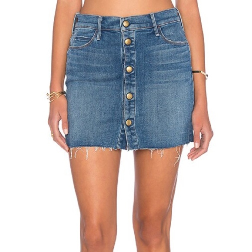 NWT MOTHER Heart of Glass Denim Jean Button Skirt 25